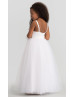 Square Neck White Satin Tulle Ankle Length Flower Girl Dress